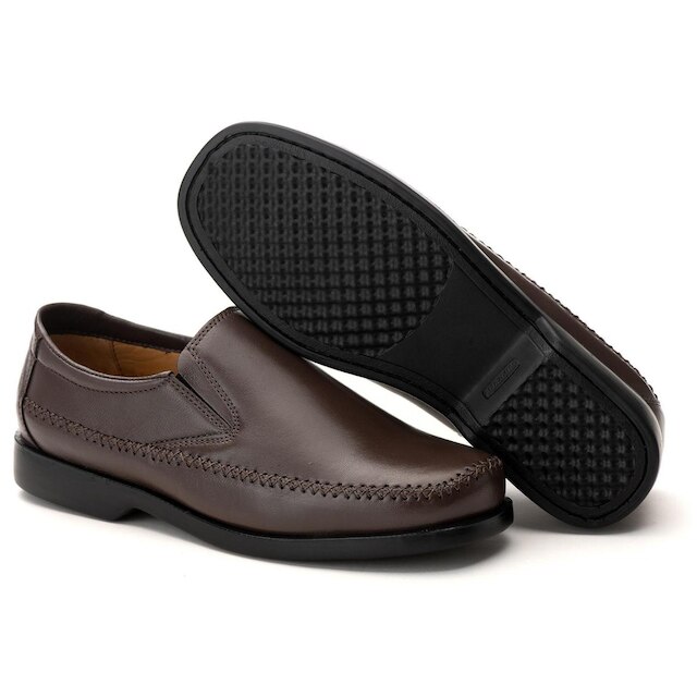 Sapato Sapatilha Comfort Masculino em Couro Café 1000 Marrom