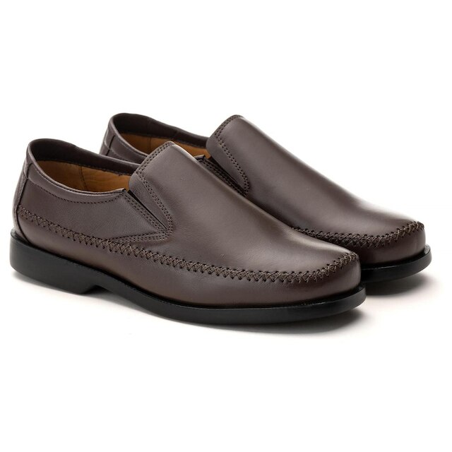 Sapato Sapatilha Comfort Masculino em Couro Café 1000 Marrom