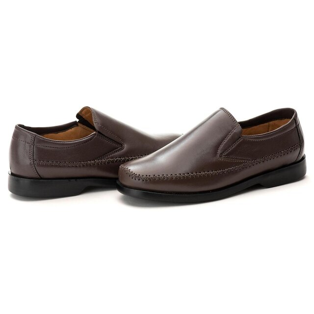 Sapato Sapatilha Comfort Masculino em Couro Café 1000 Marrom