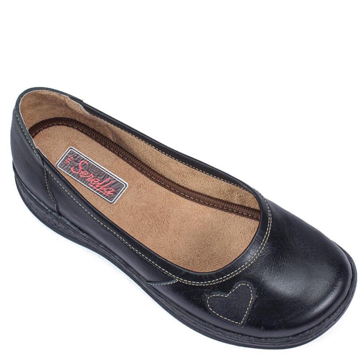 Sapato Sapatilha Feminino Conforto Em Couro Serella Retrô Dia a Dia - Preto Menor preço em Sapato Sapatilha Feminino Conforto Em Couro Serella Retrô Dia a Dia - Preto