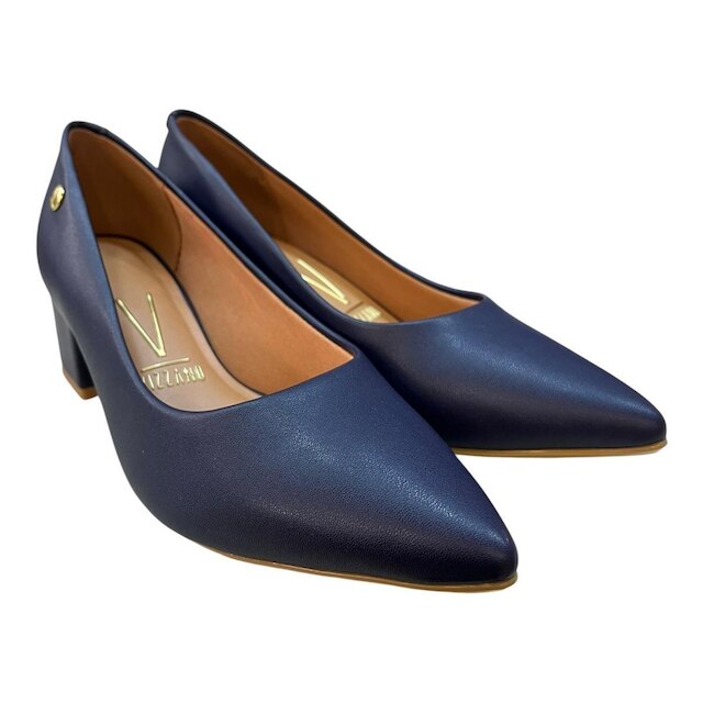 Sapato Scarpin Casual Feminino Vizzano Pelica Salto Bloco 1220.315 Marinho