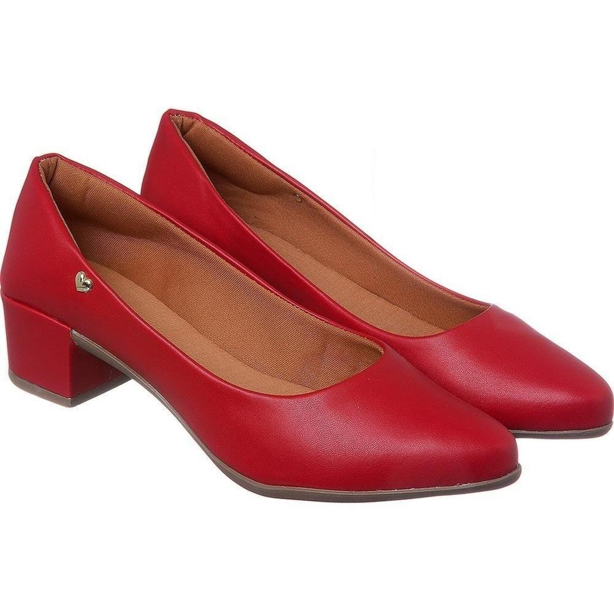 Sapato Feminino Scarpin Vermelho Salto Médio Sapato Feminino