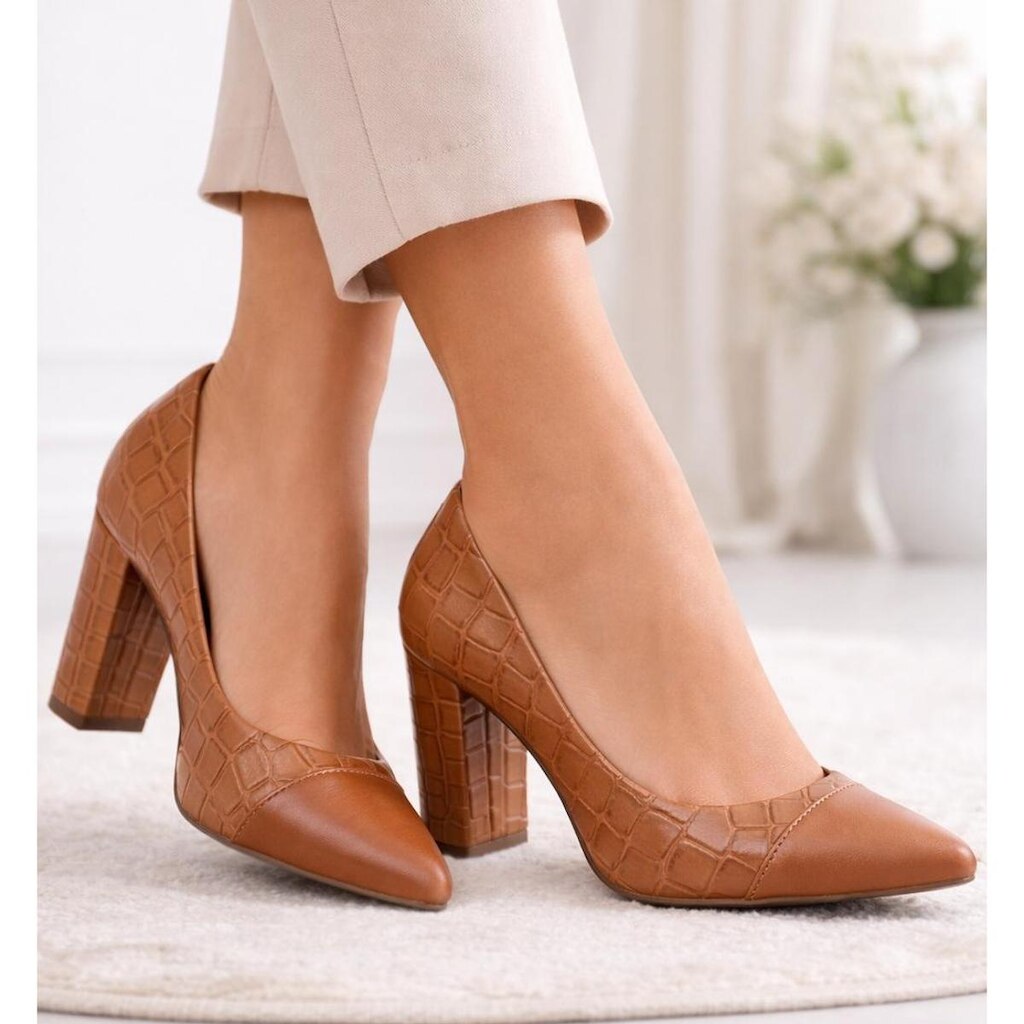 Sapato Scarpin Social Salto Alto Grosso Bico Fino 9cm Feminino