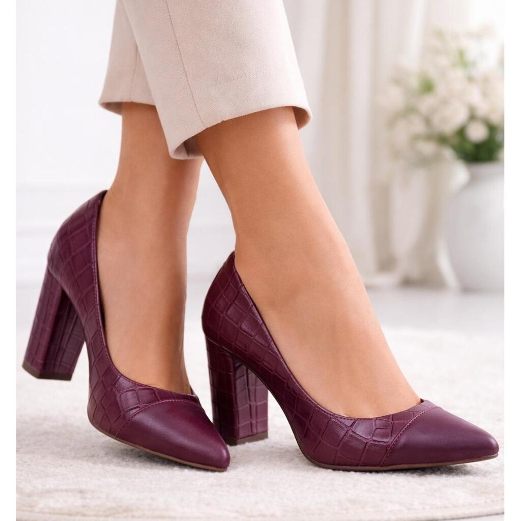 Sapato Scarpin Social Salto Alto Grosso Bico Fino 9cm Feminino