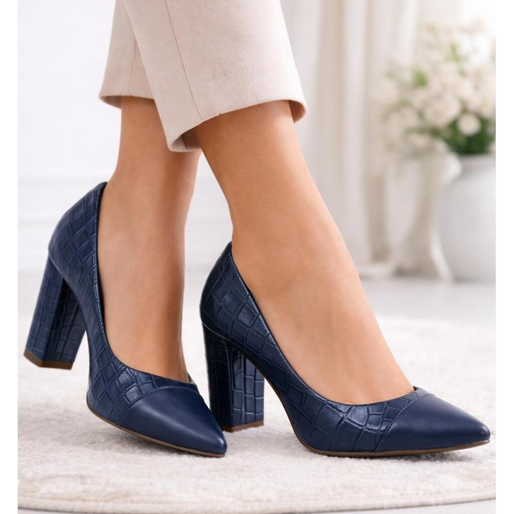 Sapato Scarpin Social Salto Alto Grosso Bico Fino 9cm Feminino
