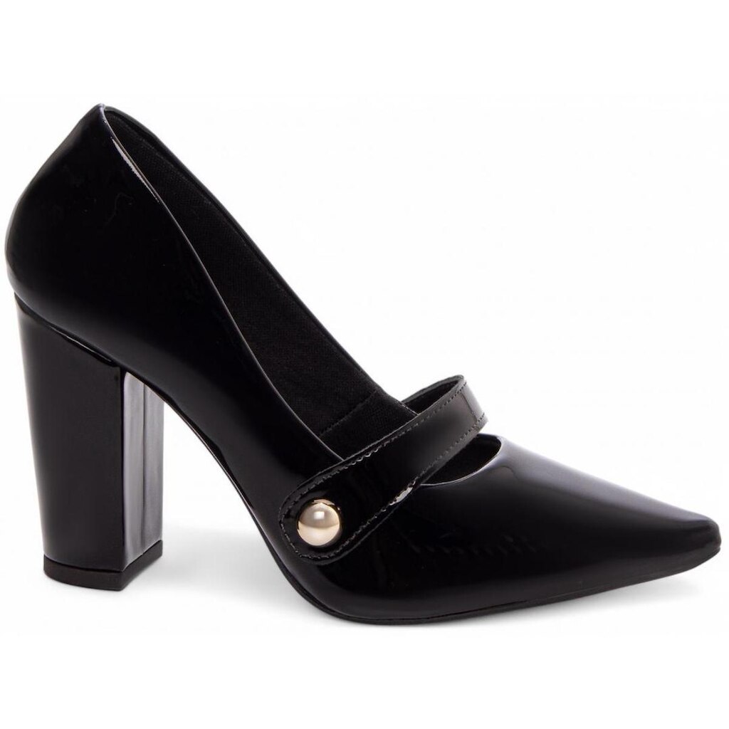Sapato Scarpin Social Salto Alto Grosso Bico Fino Tira Feminino 9cm