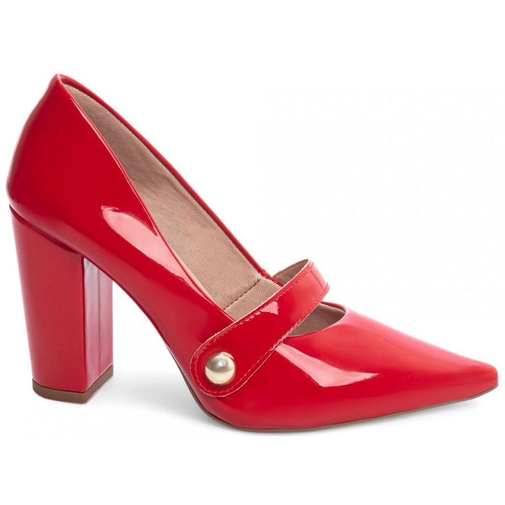 Sapato Scarpin Social Salto Alto Grosso Bico Fino Tira Feminino 9cm