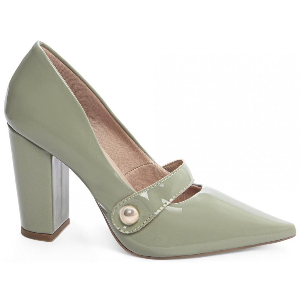 Sapato Scarpin Social Salto Alto Grosso Bico Fino Tira Feminino 9cm