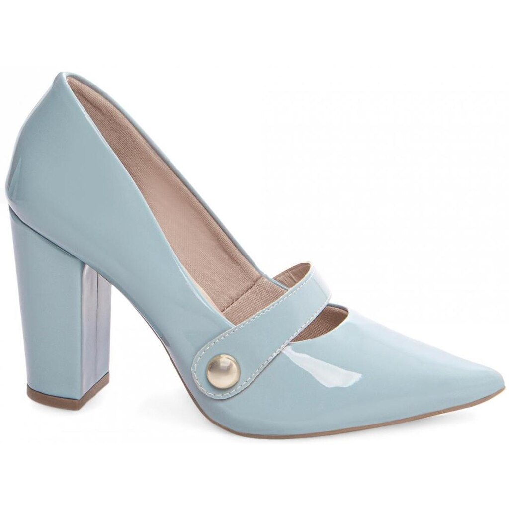 Sapato Scarpin Social Salto Alto Grosso Bico Fino Tira Feminino 9cm