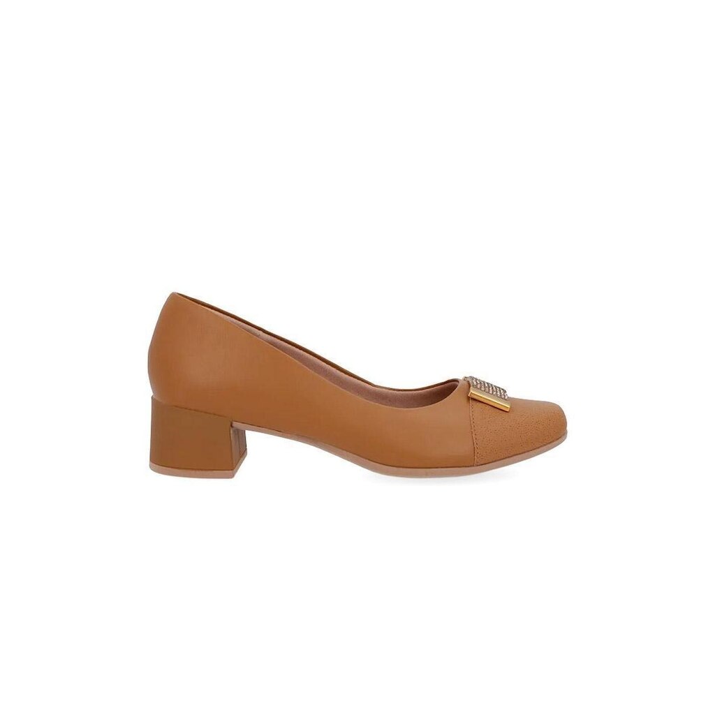 Sapato Scarpin Usaflex Salto Baixo Couro Caramelo
