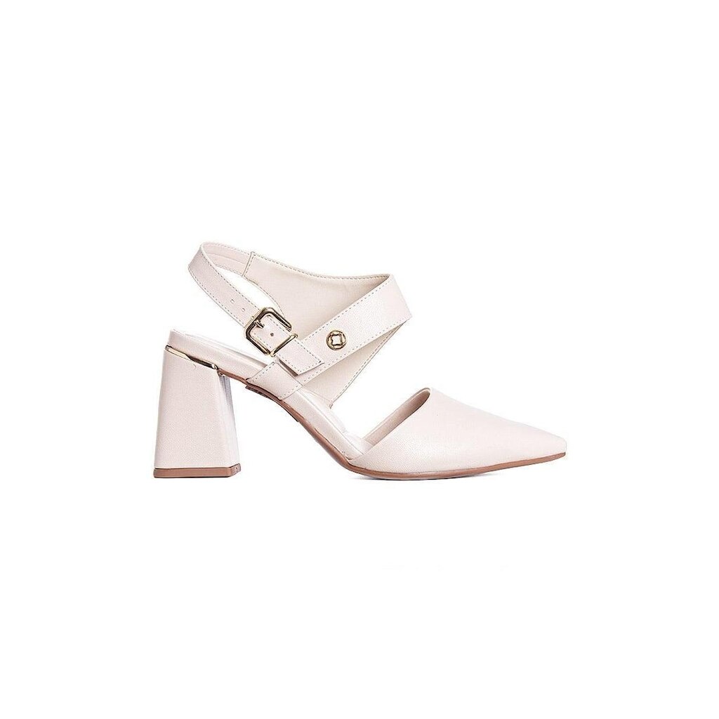 Sapato Slingback Bebecê Salto Bloco Bege