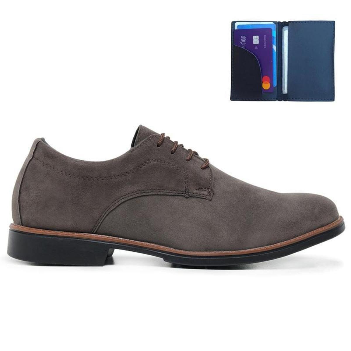 Sapato Social Casual Cadarço Conforto Com Carteira - Cinza Menor preço em Sapato Social Casual Cadarço Conforto Com Carteira - Cinza