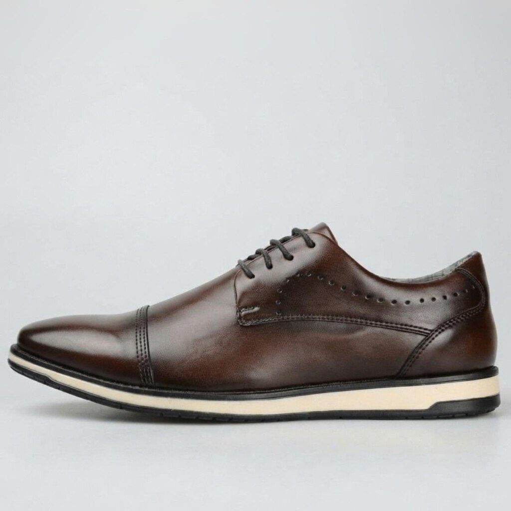 Sapato Social Casual Masculino Derby Marrom com Cadarço Moderno