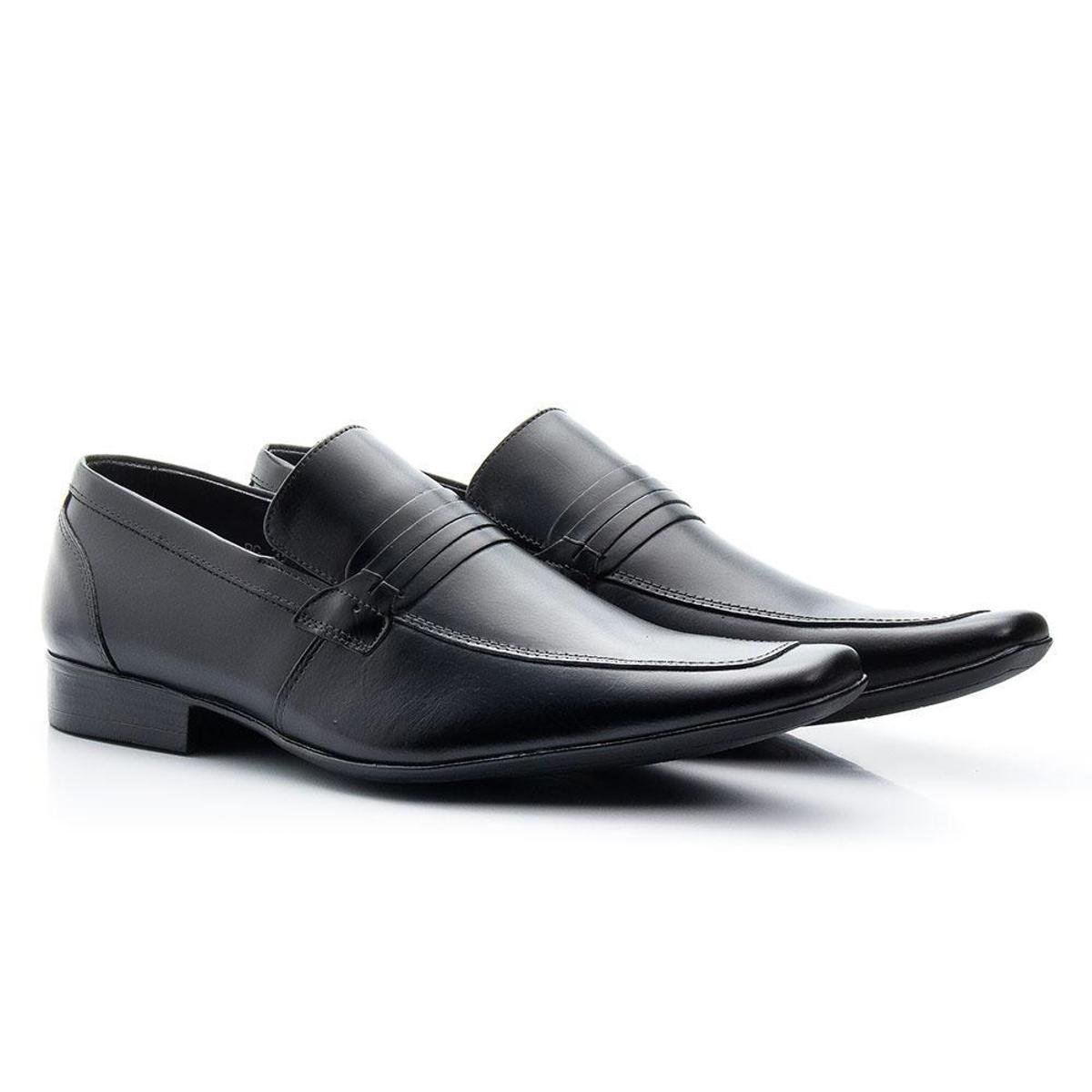 Sapato Social Casual Masculino em Couro com Bico Quadrado sem Cadarço -  Preto | Zattini