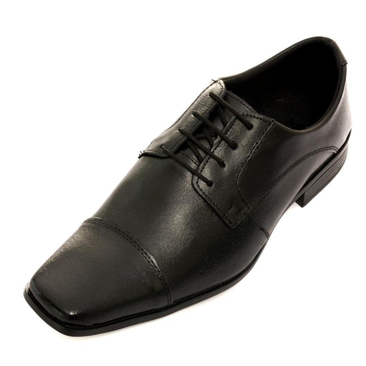 Sapato Social com Cardaço em Couro Selten Masculino - Preto+Cinza Menor preço em Sapato Social com Cardaço em Couro Selten Masculino - Preto+Cinza