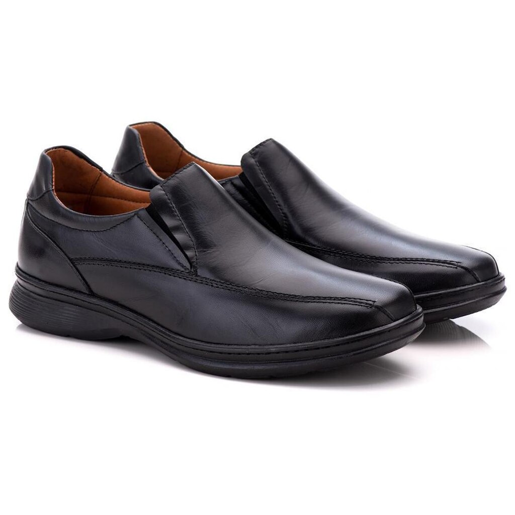 Sapato Social Comfort Masculino em Couro Preto 0100 Preto