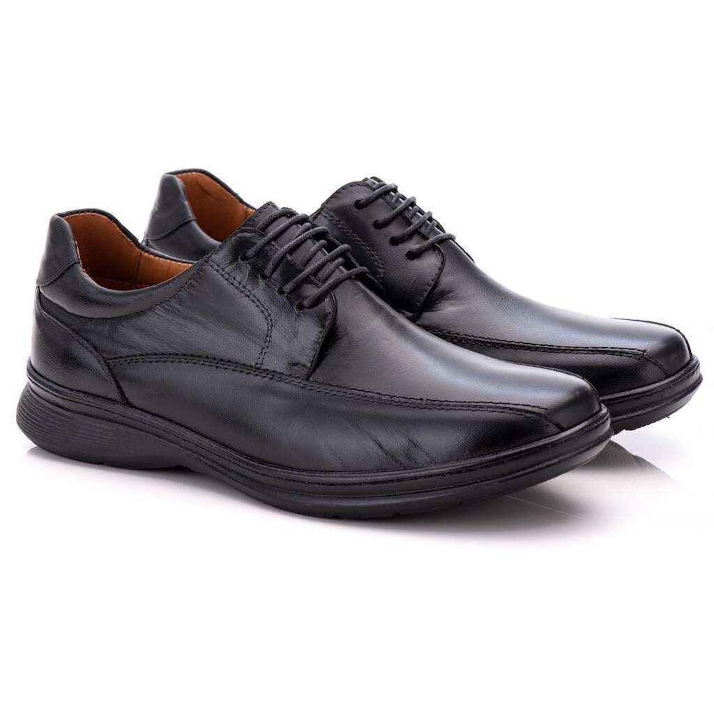 Sapato Social Comfort Masculino em Couro Preto 0200 Preto
