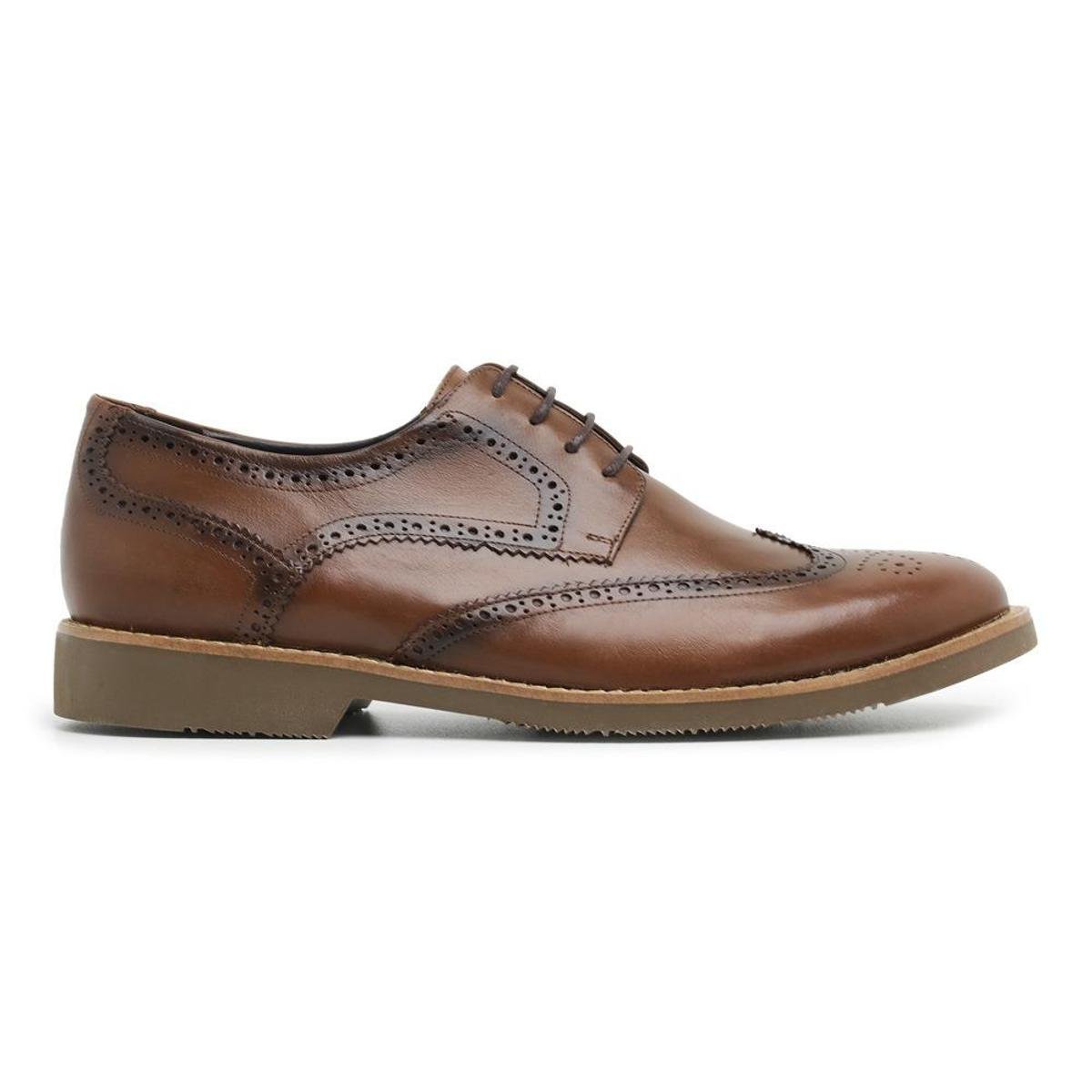 Sapato Social Couro Brogue Centuria Tamanho Especial Masculino - Marrom Claro Menor preço em Sapato Social Couro Brogue Centuria Tamanho Especial Masculino - Marrom Claro