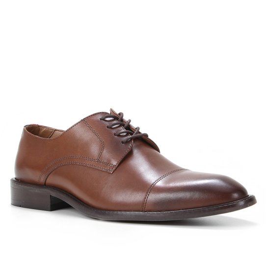 Sapato Social Couro Shoestock Bico Redondo Masculino - Café