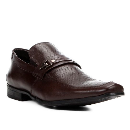 Sapato Social Couro Shoestock Textura Fivela Masculino - Café