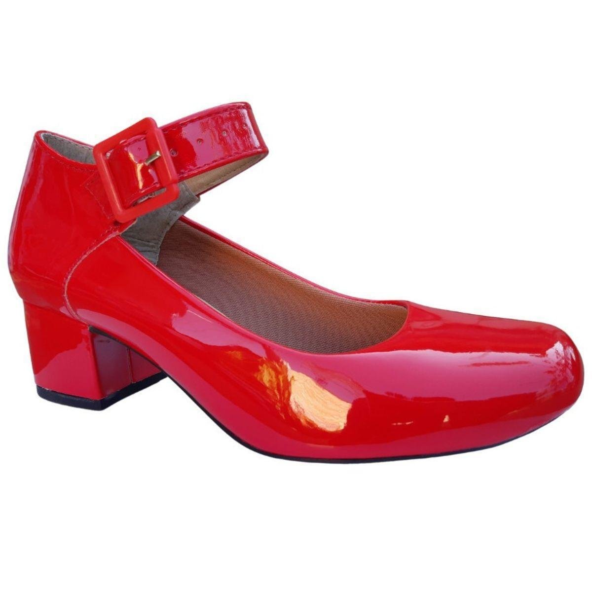 Sapato Social Feminino Boneca Salto Grosso Confortável - Vermelho Menor preço em Sapato Social Feminino Boneca Salto Grosso Confortável - Vermelho