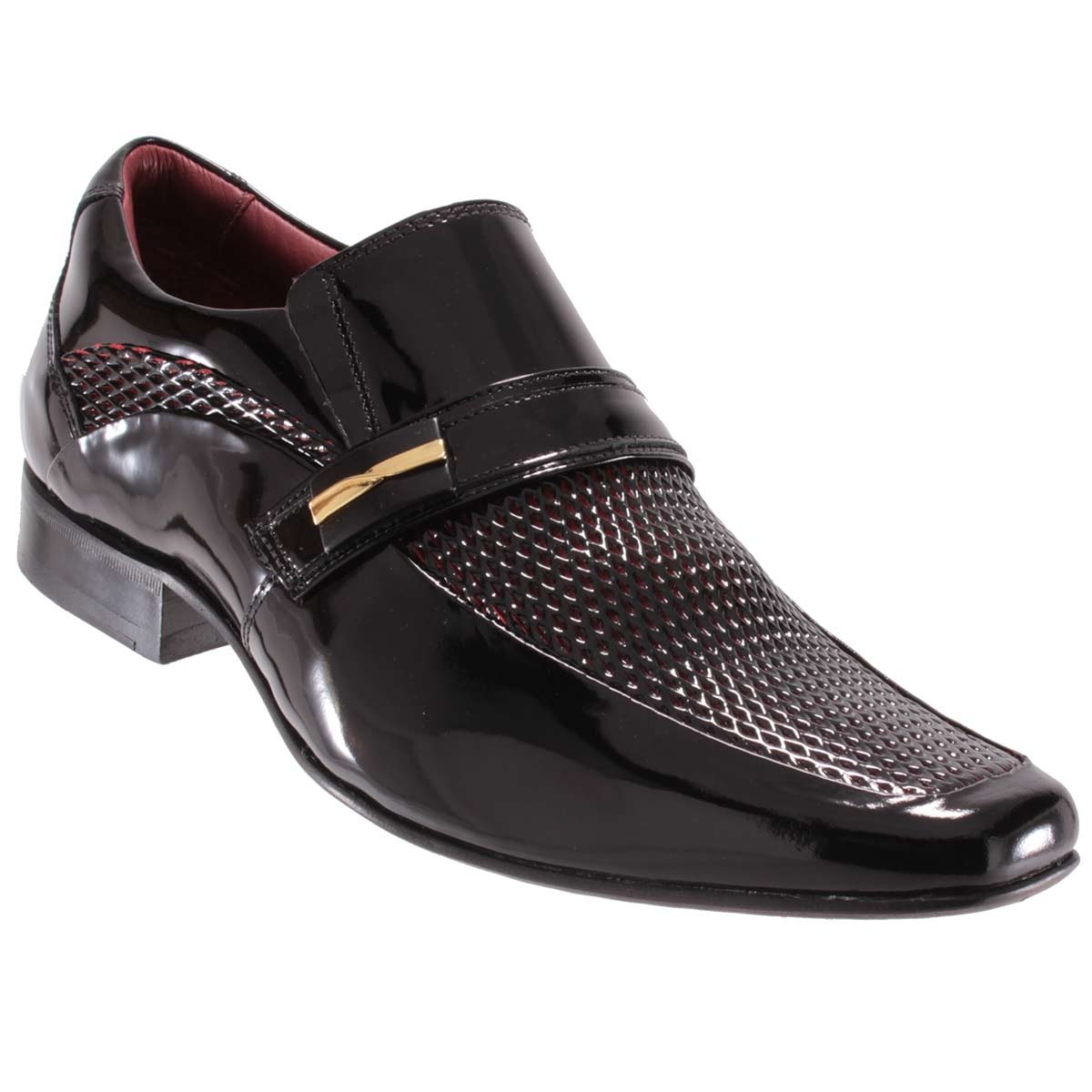 Sapato Social Gofer Masculino Fivela Couro Verniz Legítimo - Preto+Vermelho  | Zattini