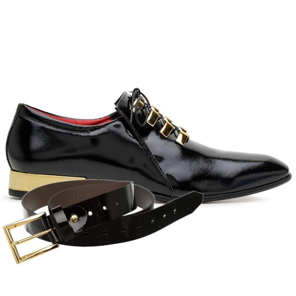 Sapato Social Jota Pe Couro Preto + Cinto 70906 Pz