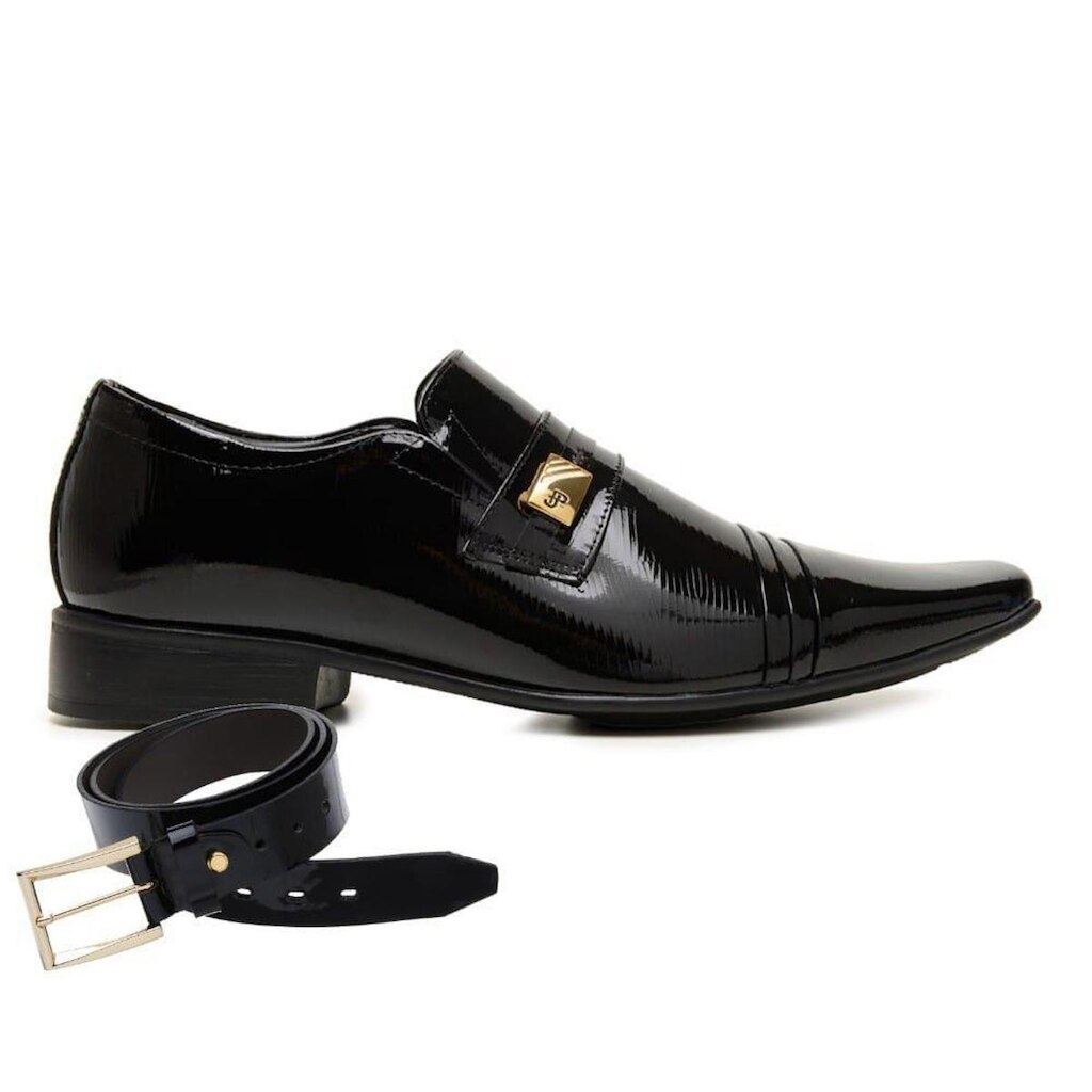 Sapato Social Jota Pe Preto Verniz Prince + Cinto 73489