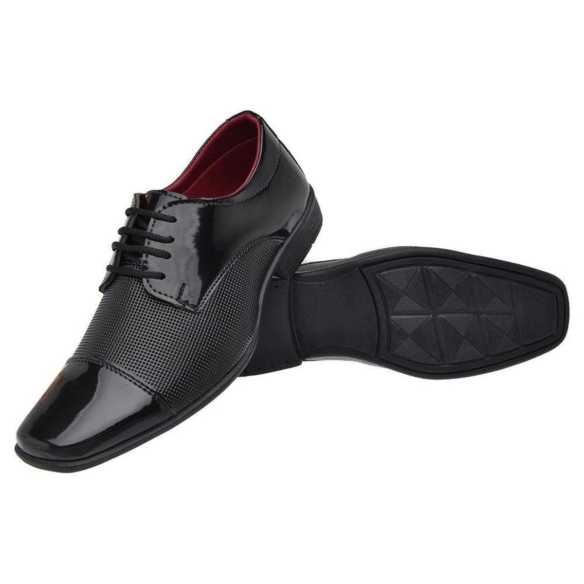 Sapato Social Macio com Perfuros Masculino em Verniz Fechamento Cadarço -  Preto | Zattini