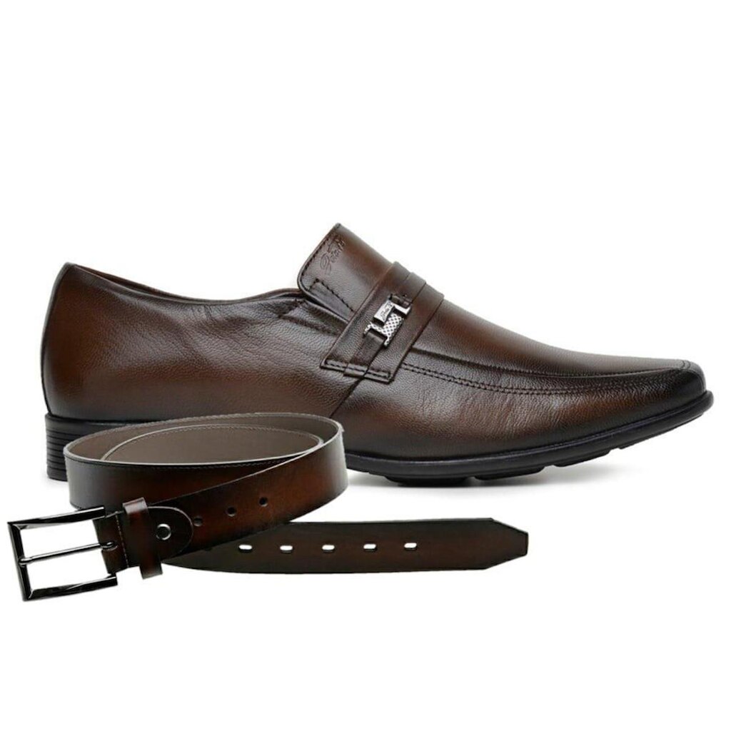 Sapato Social Marrom Couro Jota Pe Air + Cinto De Couro 45022