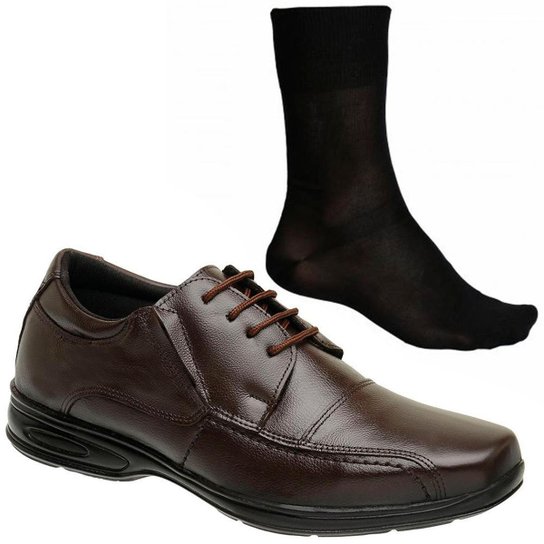 Sapato Social Masculino Confortável Macio Couro Ref 5070 E Meia