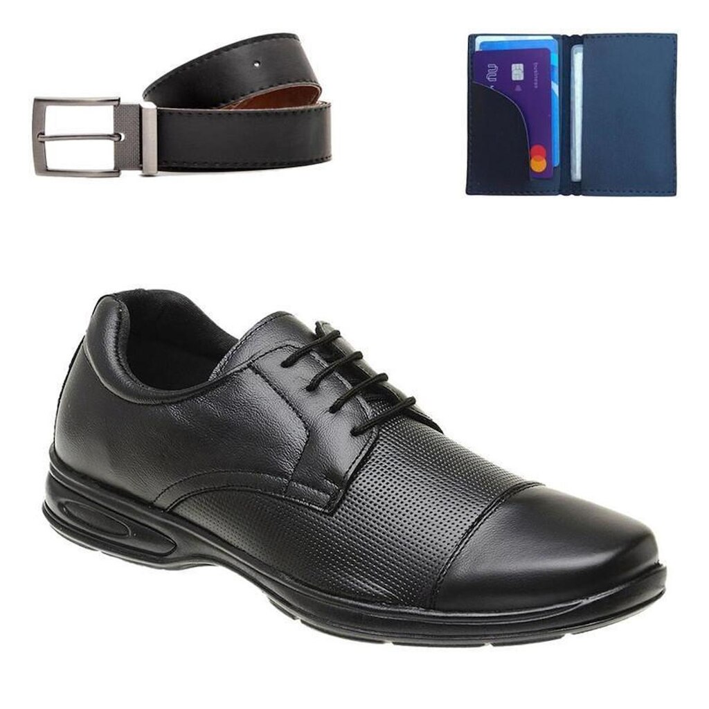 Sapato Social Masculino Conforto Antiestresse + Cinto E Carteira 5051