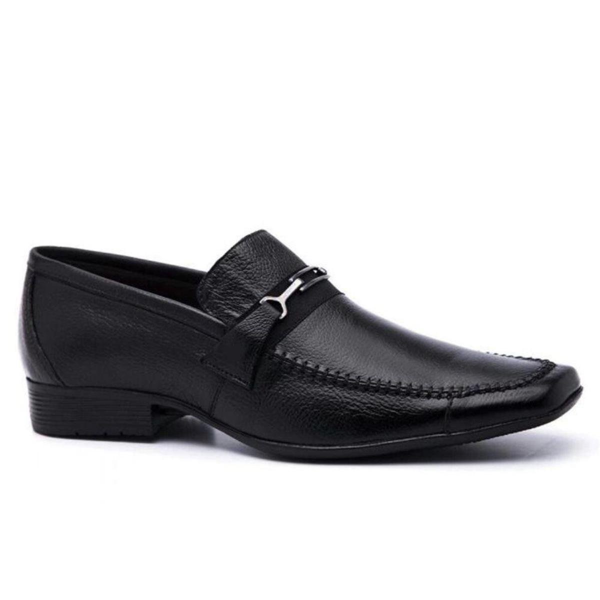 Sapato Social Masculino Couro Legítimo Calce Fácil Liso Bico Quadrado Fino Gravata Metal Moderno Menor preço em Sapato Social Masculino Couro Legítimo Calce Fácil Liso Bico Quadrado Fino Gravata Metal Moderno