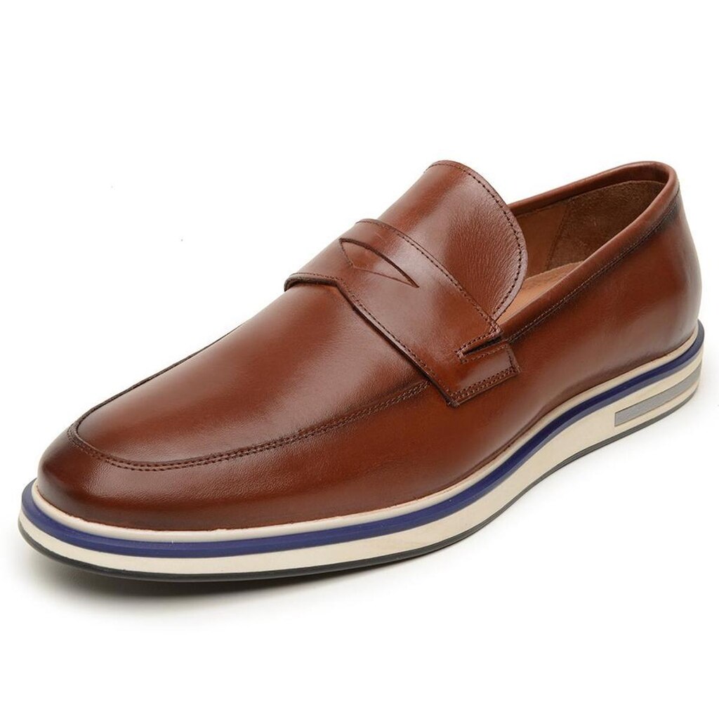 Sapato Social Masculino Em Couro Loafer Esporte Fino Calce Facil Solado Borracha Palmilha Espumada