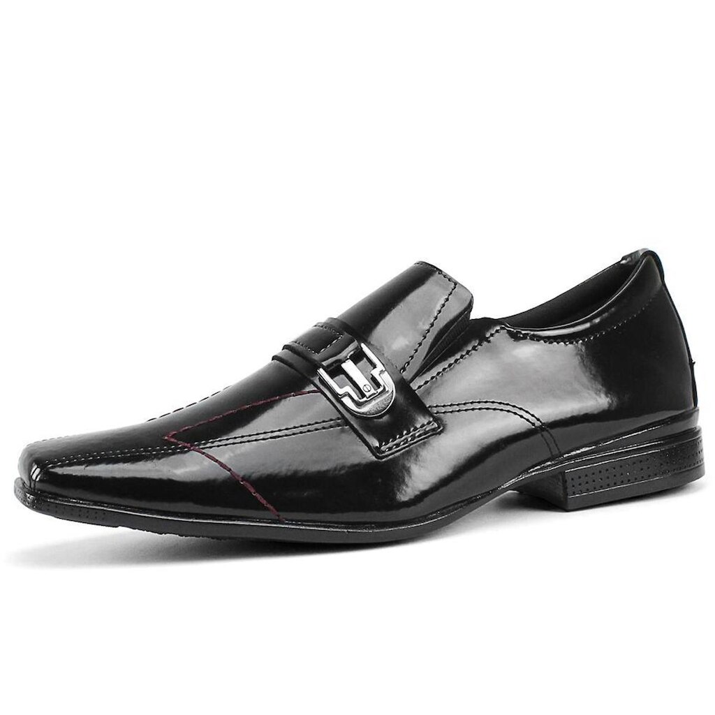 Sapato social masculino em verniz de calçar fivela Metal bico quadrado -
