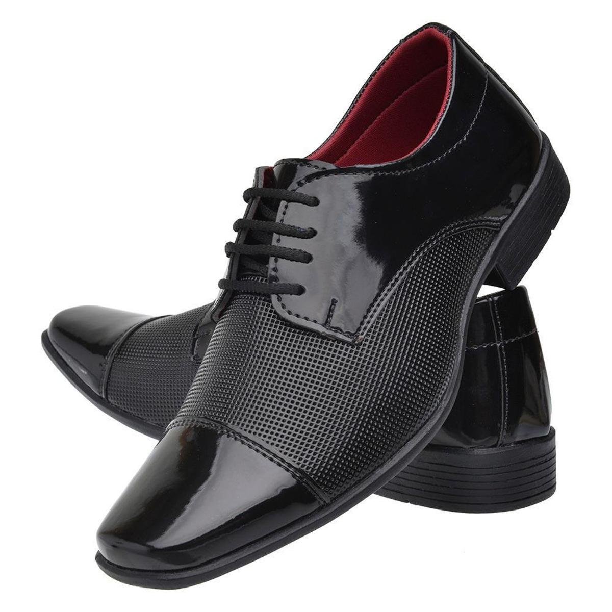 Sapato Social Masculino em Verniz Detalhe Perfuros com Cadarço e Sola  Borracha - Preto | Zattini
