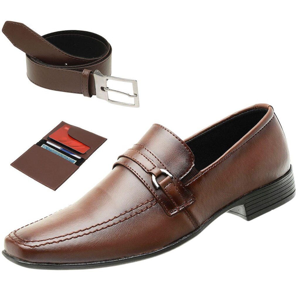 Sapato Social Masculino Estilo Italiano Bico Fino Elegante Super Leve + Cinto + Carteira