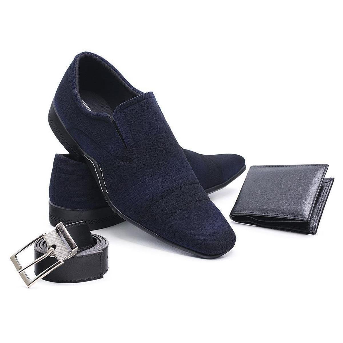 Sapato Social Masculino Leve Confortavel + Cinto + Carteira - Azul Menor preço em Sapato Social Masculino Leve Confortavel + Cinto + Carteira - Azul