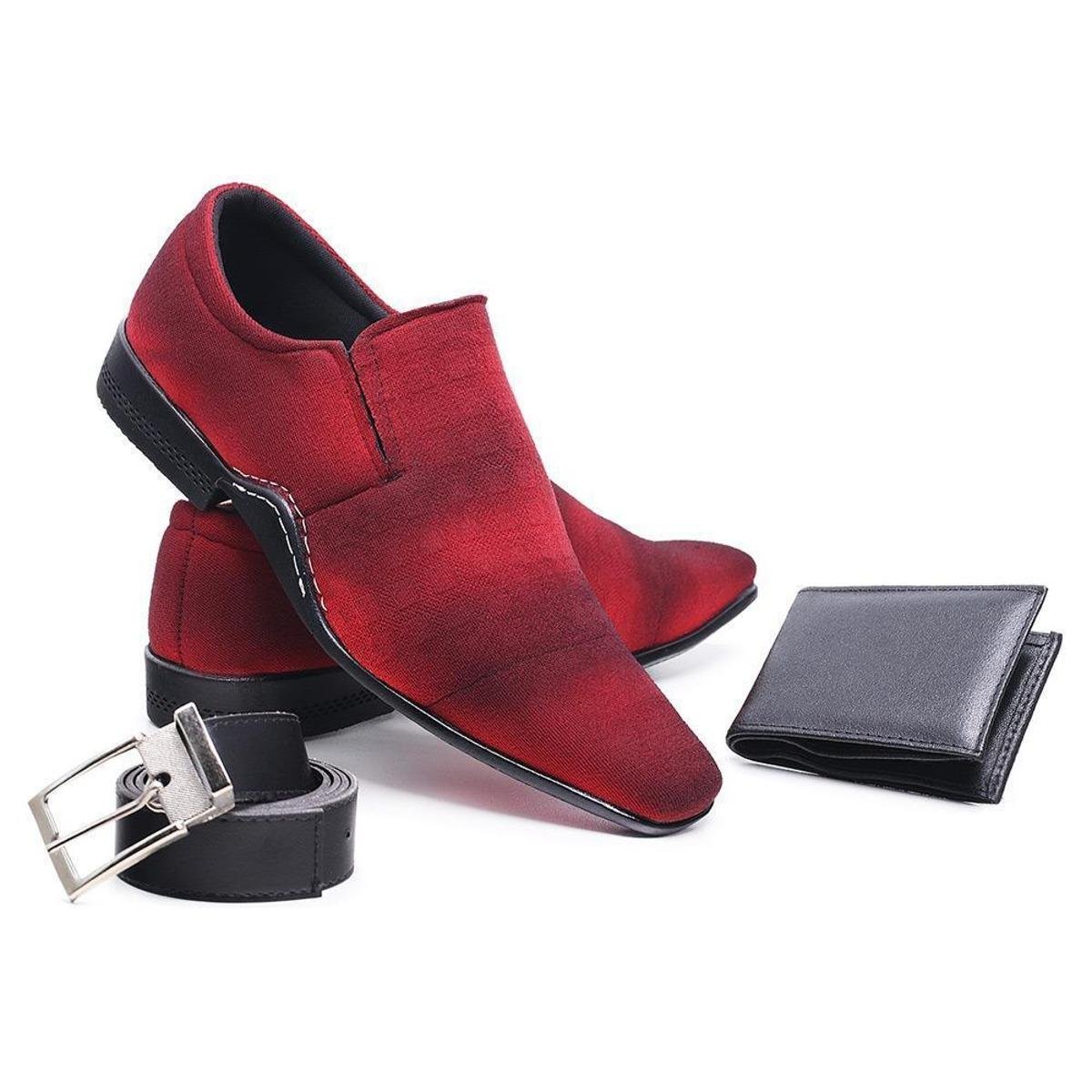 Sapato Social Masculino Leve Confortavel + Cinto + Carteira - Vermelho Menor preço em Sapato Social Masculino Leve Confortavel + Cinto + Carteira - Vermelho