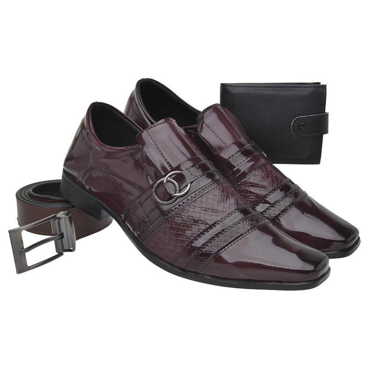 Sapato Social Masculino Verniz + Cinto + Carteira Dia a Dia - Vinho |  Zattini