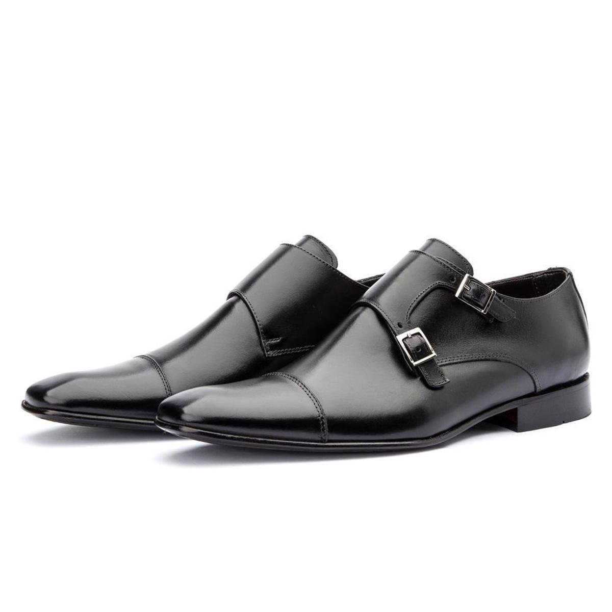 Sapato Social Monk Strap Masculino Couro Fechamento Fivela Liso - Preto |  Zattini