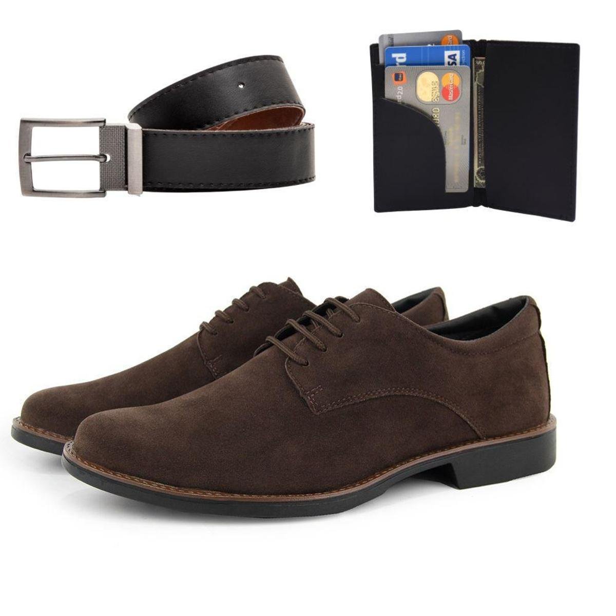Sapato Social Oxford Masculino Camurça Confortável Macio + Cinto e Carteira masculina - Marrom Menor preço em Sapato Social Oxford Masculino Camurça Confortável Macio + Cinto e Carteira masculina - Marrom