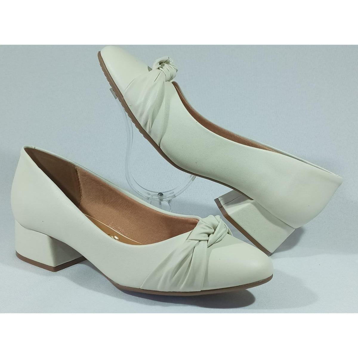 Scarpin Peep Toe Branco Salto Grosso Sapato Branco Vizzano Noiva