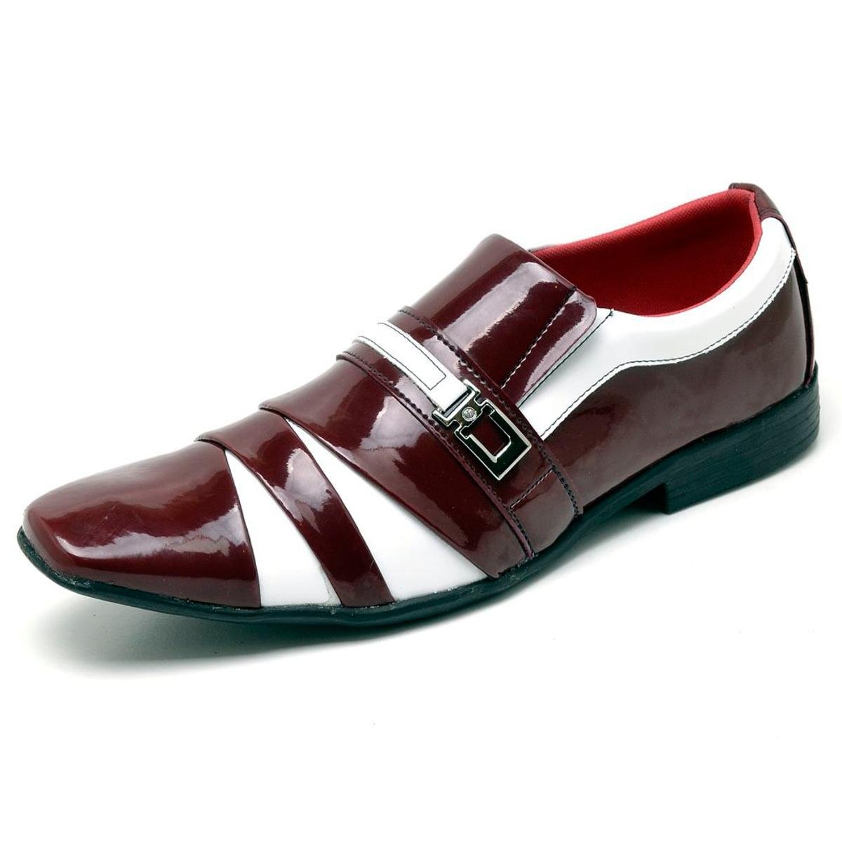 Sapato Social Top Franca Shoes Verniz Masculino - Vermelho e Branco Menor preço em Sapato Social Top Franca Shoes Verniz Masculino - Vermelho e Branco