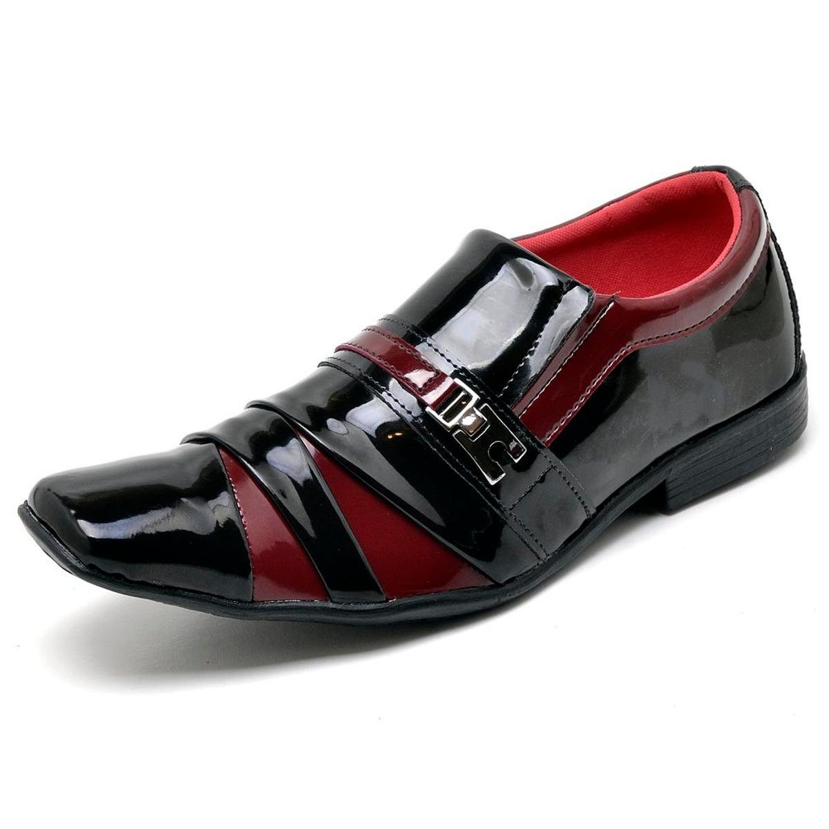 Sapato Social Top Franca Shoes Verniz Masculino - Vermelho e Preto Menor preço em Sapato Social Top Franca Shoes Verniz Masculino - Vermelho e Preto