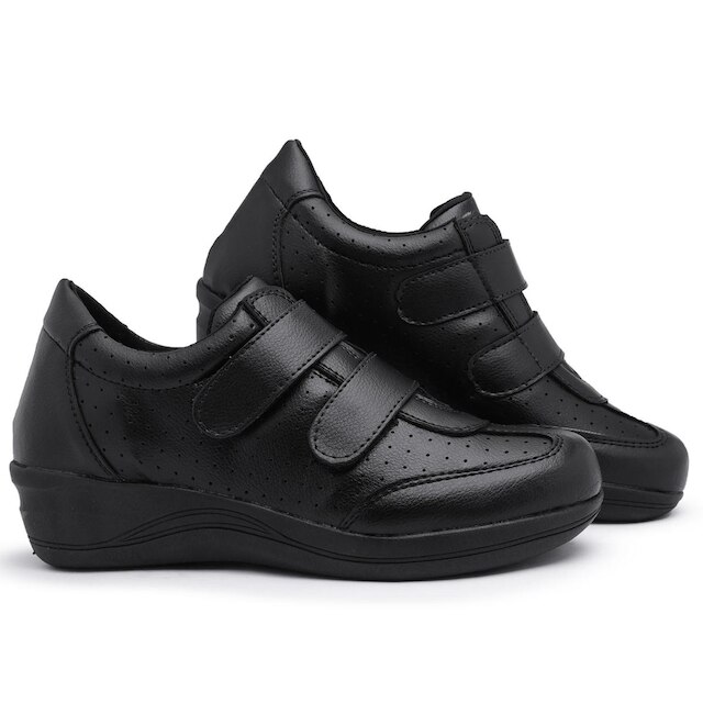 Sapato Tênis Feminino Anabela Casual Confort Ortopédico Macio
