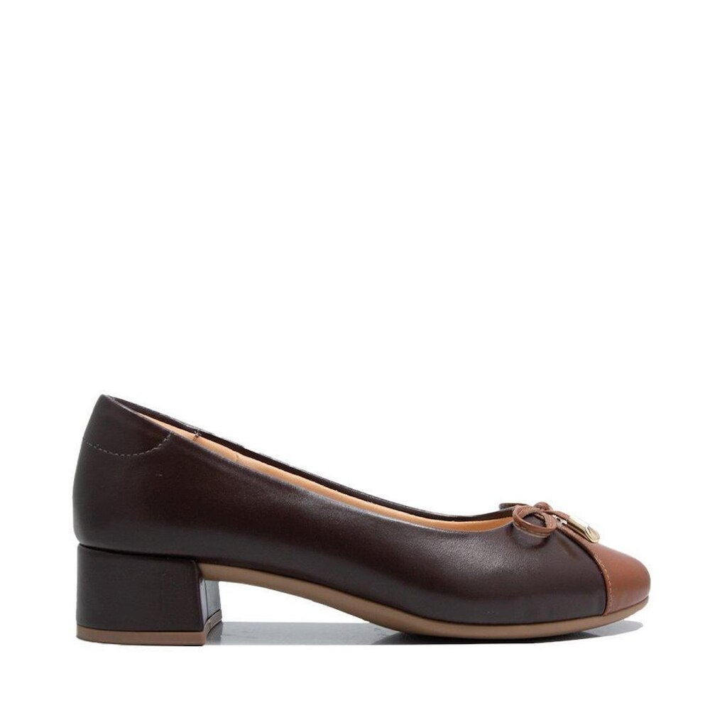 Sapato Via Comfort Marrom Salto Bloco Bico Arredondado