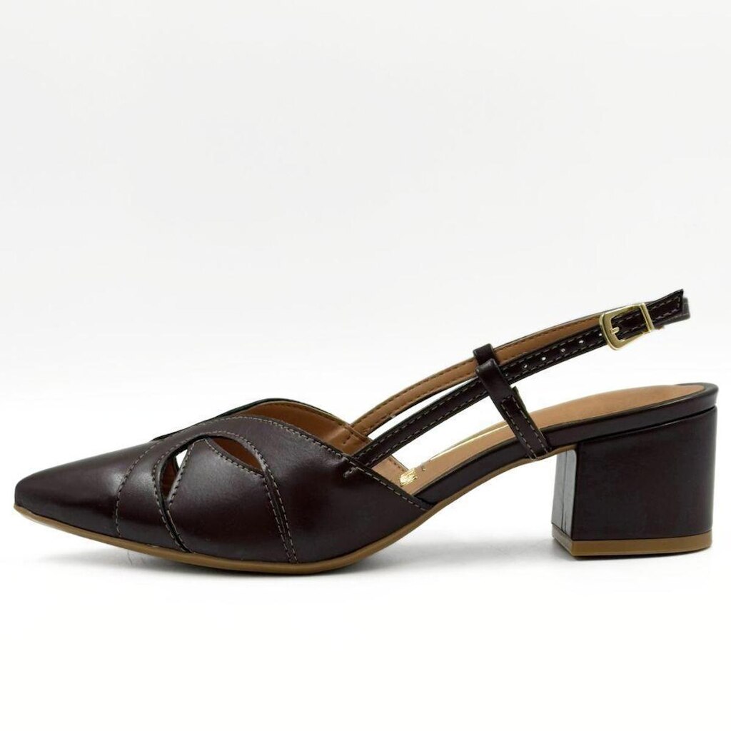 Sapato Vizzano Slingback Bico Fino Salto Bloco Feminino