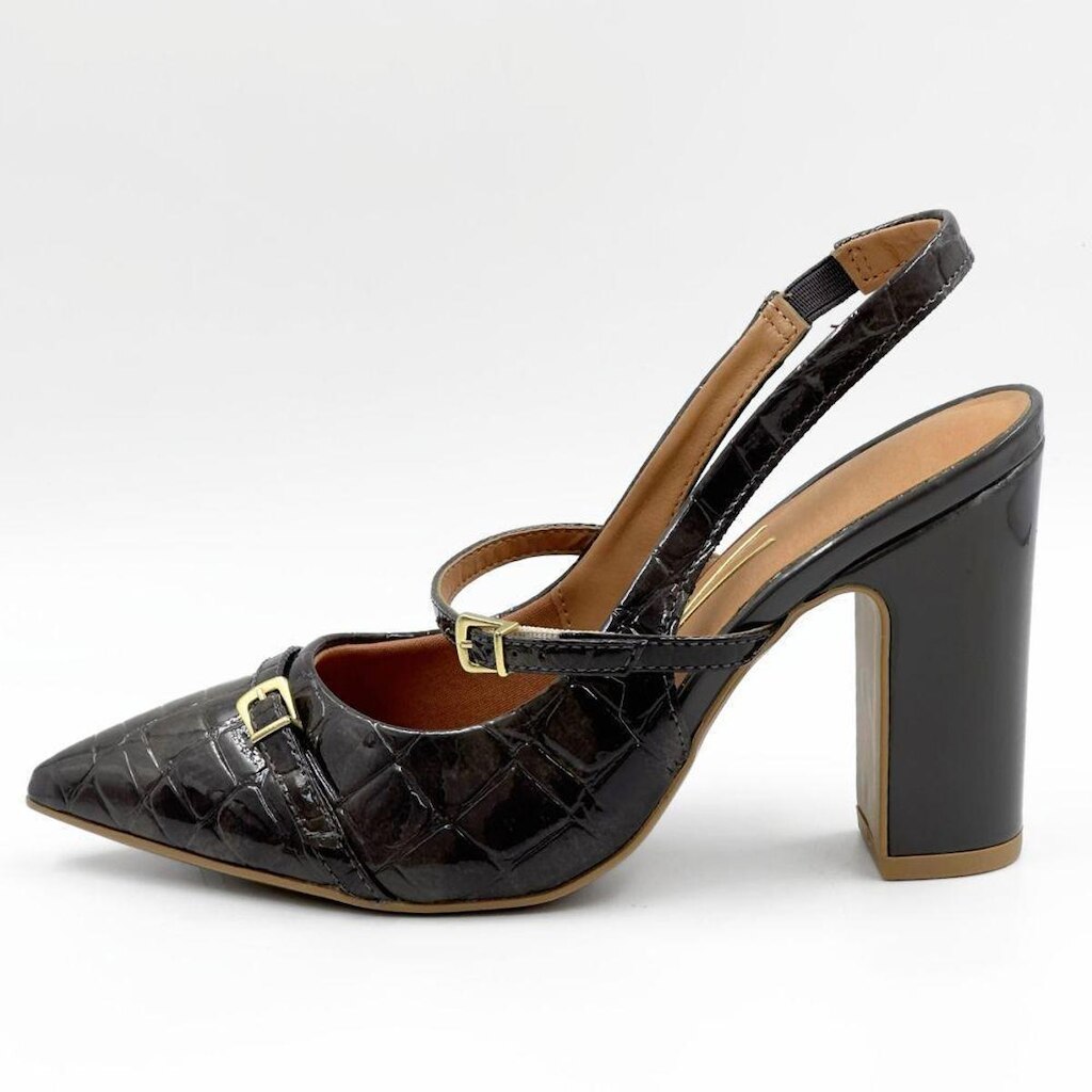 Sapato Vizzano Slingback em Verniz Salto Alto Feminino