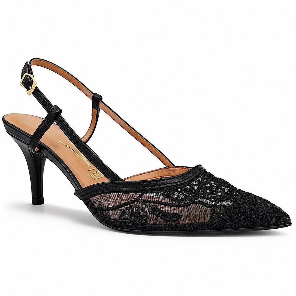 Sapato Vizzano Slingback Feminino Renda 1185.1162 Preto